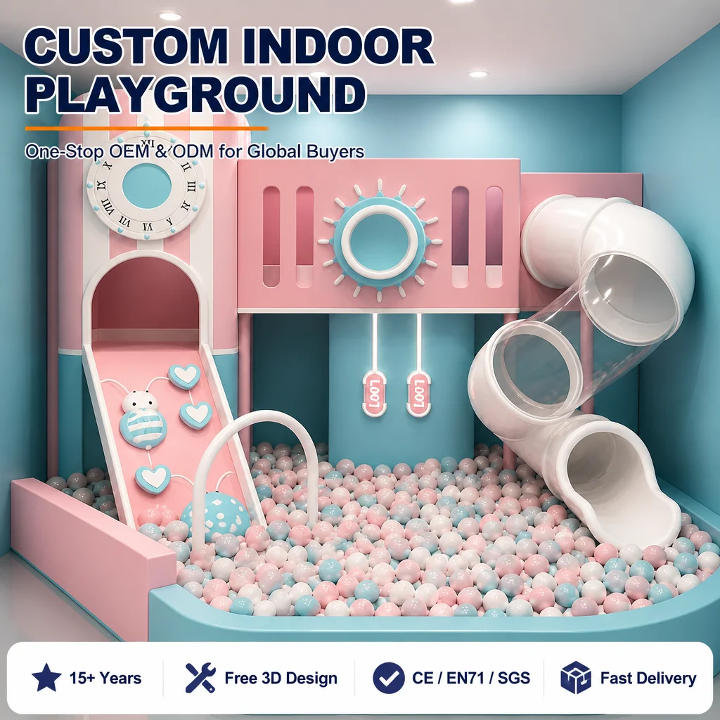 Indoor Kids Commercial Playground Macaron Castle Soft Play CE Certified OEM Ball Pool Slide Climbing Net for Theme Park
