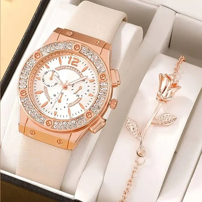 9826 Fashion pink Watch Set for Women Luxury Ladies Watch With Bracelets  Popular