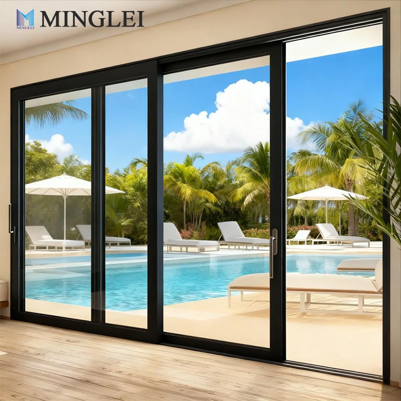 Тешка тротрачна подизна котрљајућа терасна врата од алуминијумске легуре са топлотном изолацијом за кућу