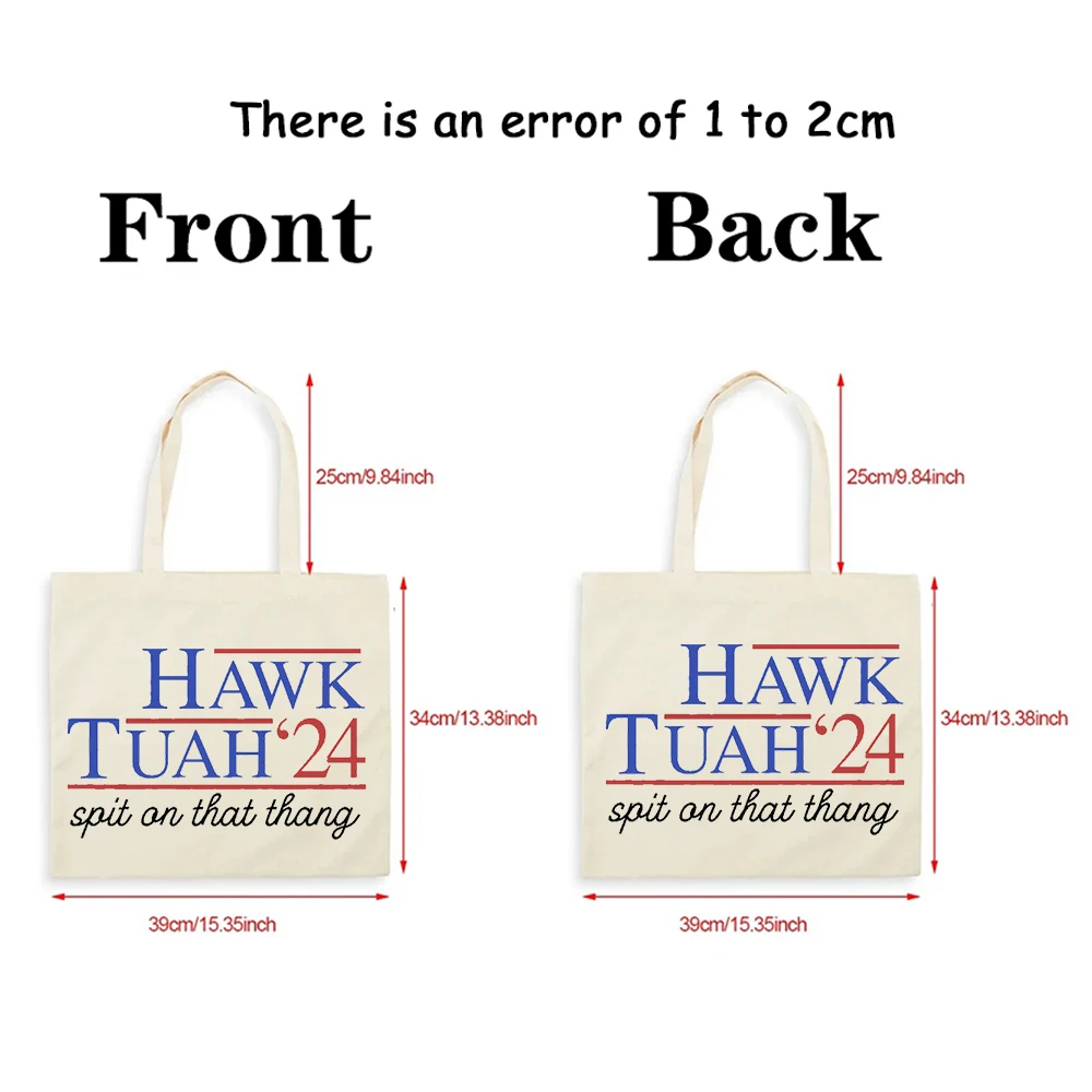 1pc Hawk Tuah Spit on That 2024 Pattern Tote Canvas Personalized Shoulder Bag for Travel Women's Reusable Shopping Bag