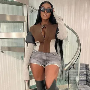 2024 New Autumn Women's Personalized Street Trendy Non Standard Splicing Hidden Button Casual Top