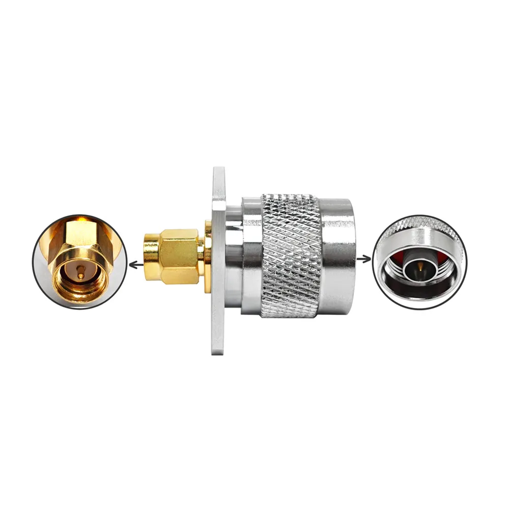 RF Coaxial  Male to N Male 4 Hole Flange Adapter Straight RF Connector Converter Brass Copper