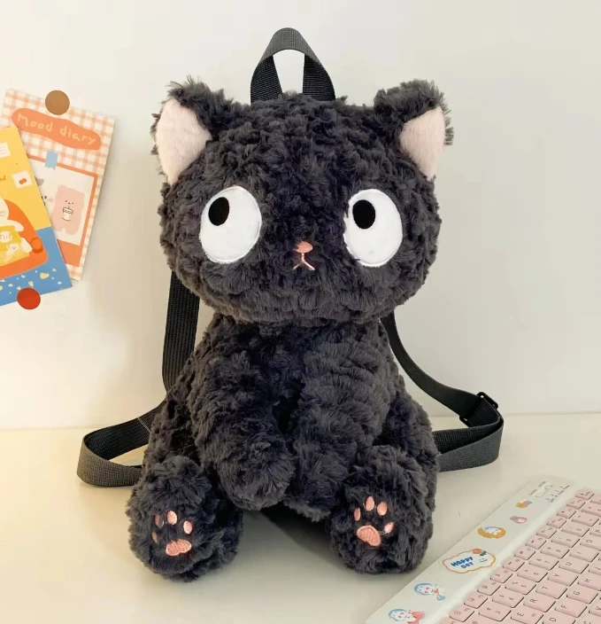 Venta caliente encantadora felpa niños mochila gatito gato negro