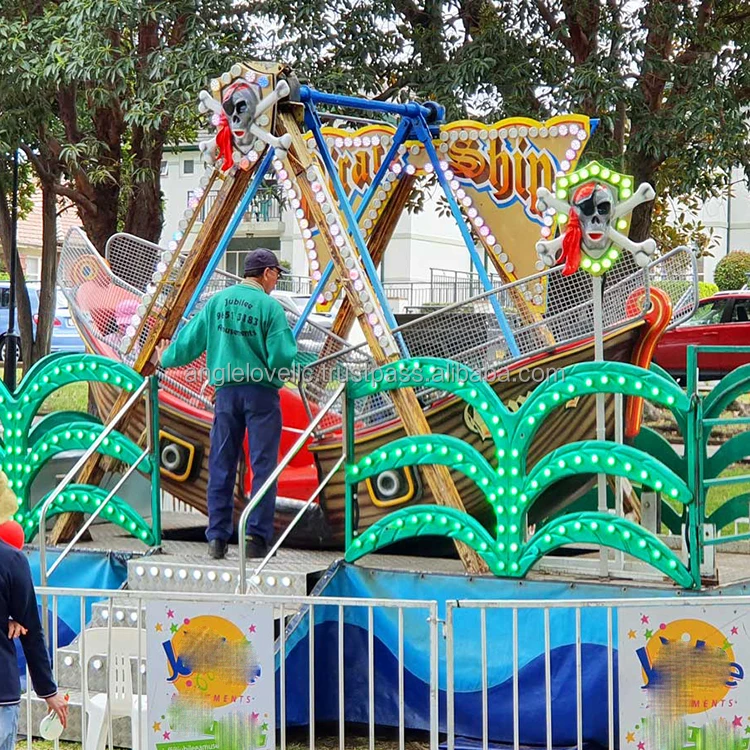 Children's Mini Pirate Ship Rotating Ride for Outdoor Theme Parks Durable Metal and Fiberglass Construction