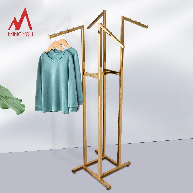 Retail Store Fixture Hanging Clothes Custom Shop Design Metal Gold
