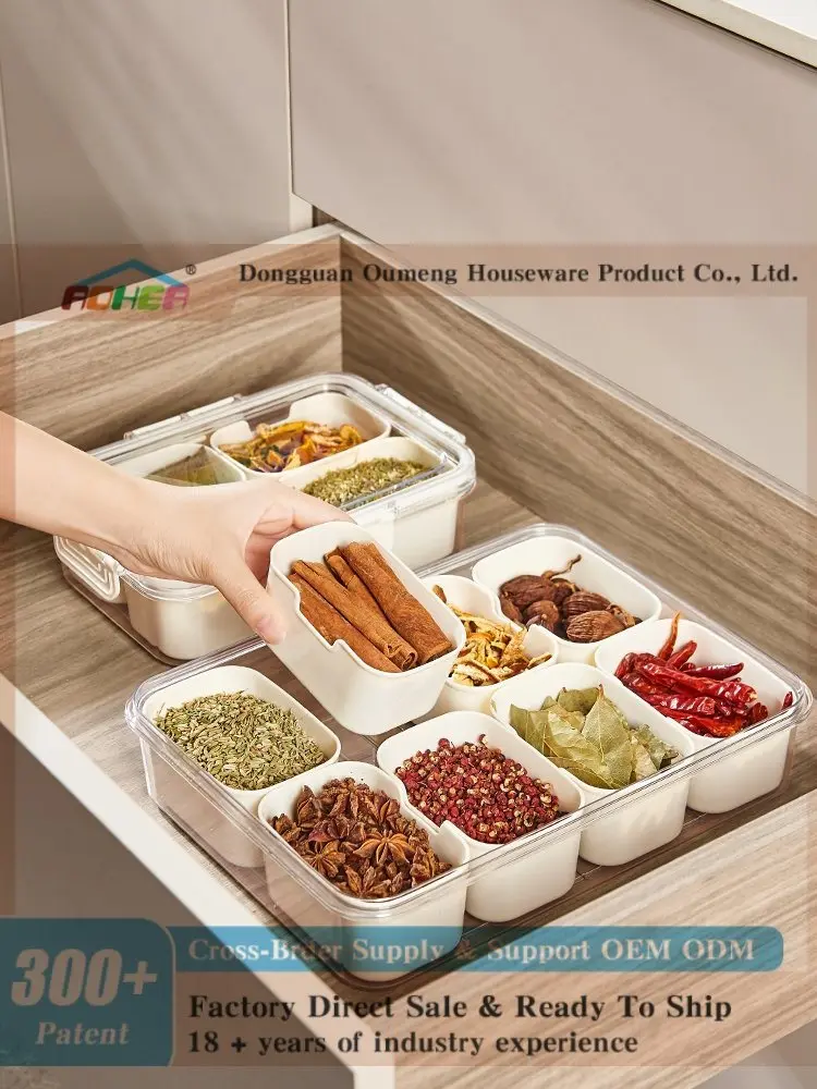 Aohea Bpa Free 4 8 Compart PET Dried Fruit Contain Square Shape Food Organizner Plastic Organizer with Lid Clear Food Container