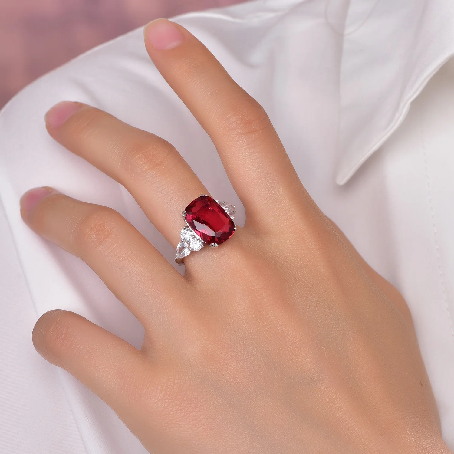 white gold wedding ring jewelry silver engagement rings cushion cut ruby red corundum diamond ring