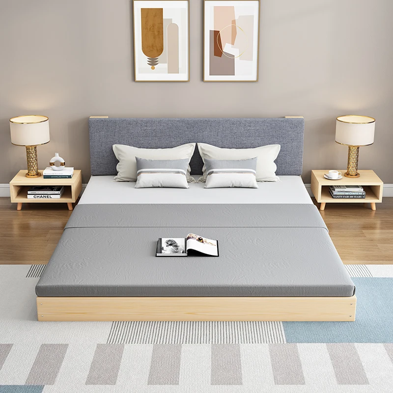 Custom Size Nordic Style Solid Wooden Bed Modern Simple King Queen Oak