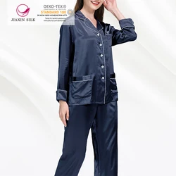 100% silk 19momme classic Piping design comfortable women wear Pajamas night wear big size NO 4