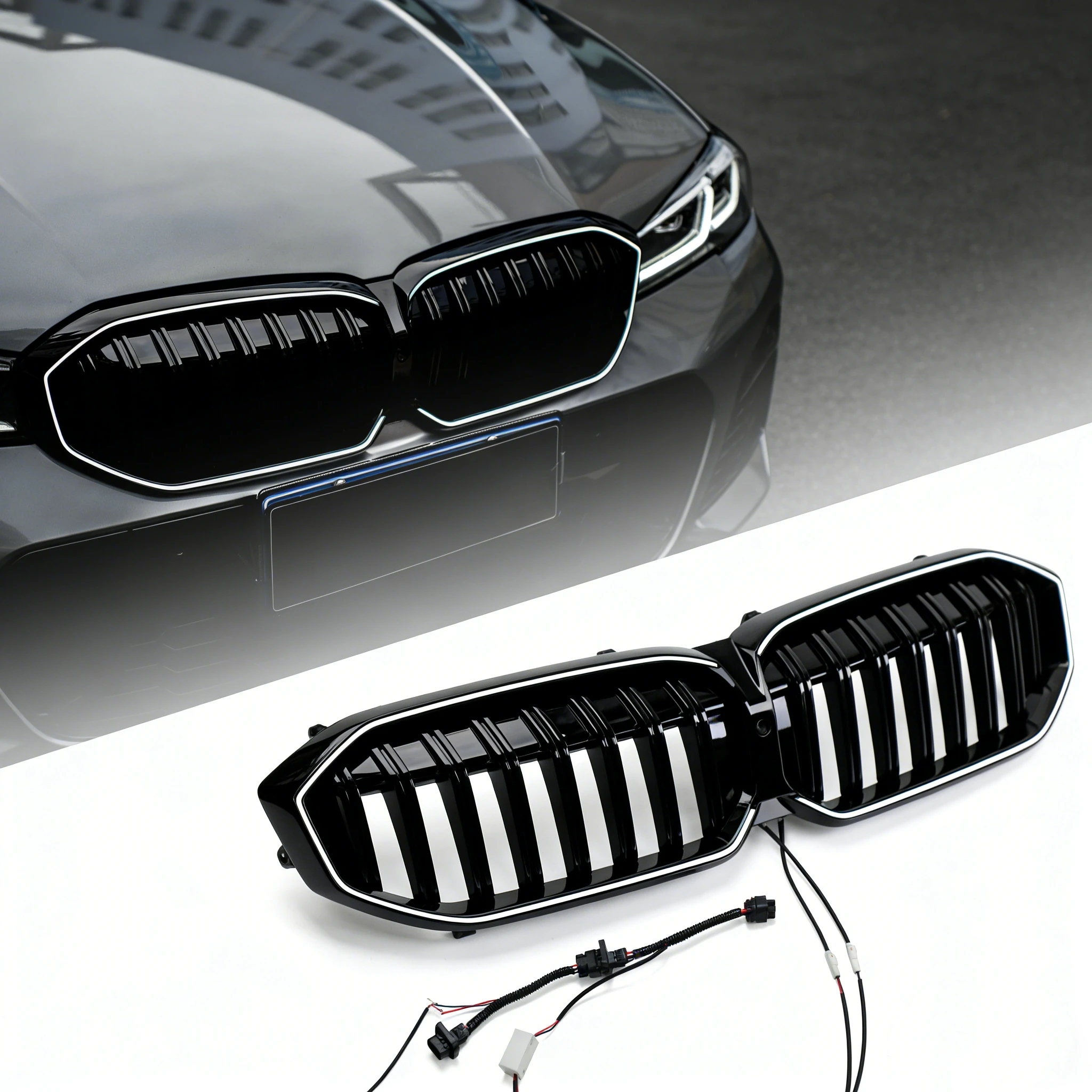 2023+ 3 Series G20 LCI LED ABS Single Line Glossy Black Grill Centre Grille for BMW M330i M340i