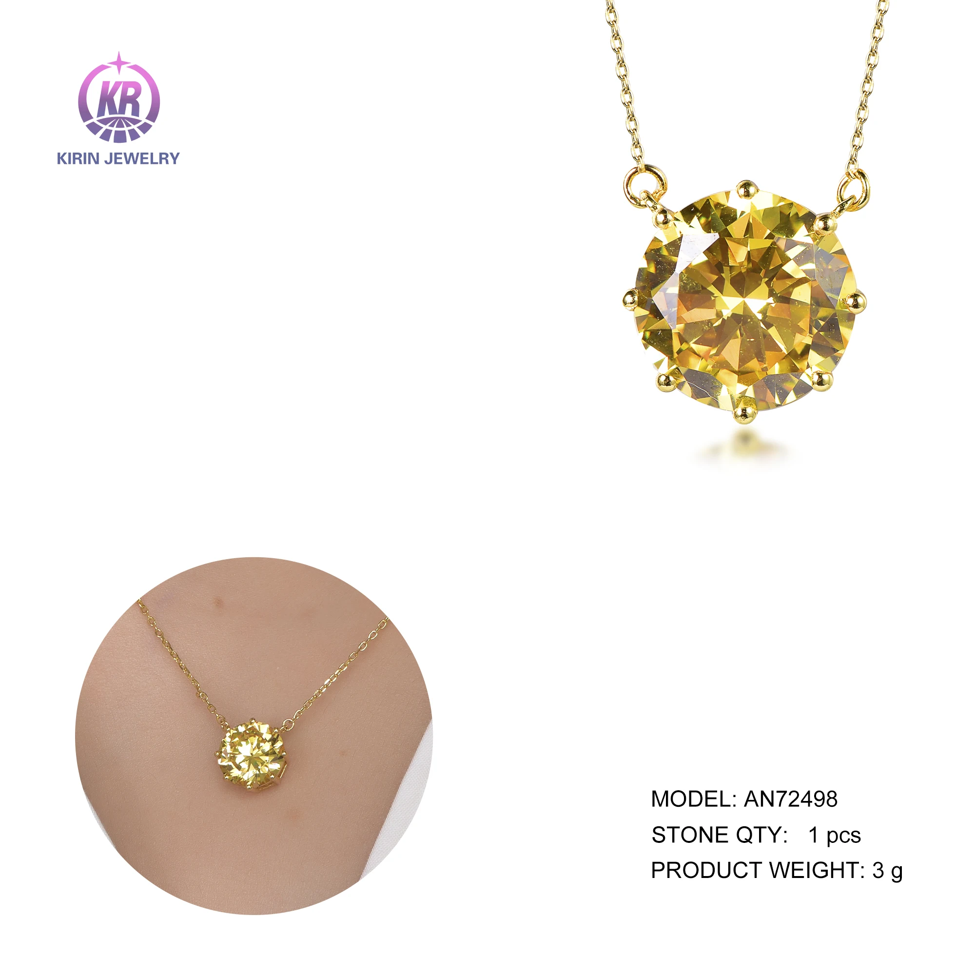 collar de oro canary yellow stone 18k gold Plating chain necklace AAA cz yellow diamond necklace 18k gold Plating necklace