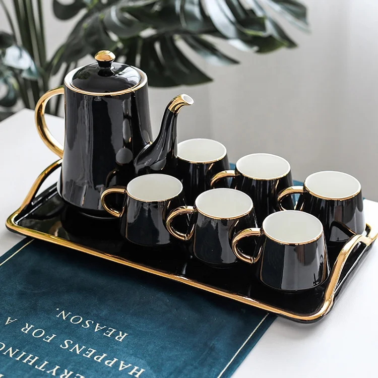MIDAS Gold Handle Ceramic Tea Set - 8 Pieces Luxury Teaware