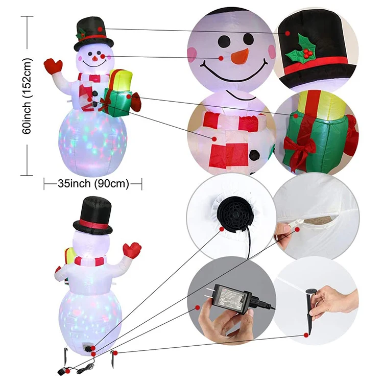 Christmas 5FT Inflatable Snowman Outdoor Yard Decoration, Blow Up