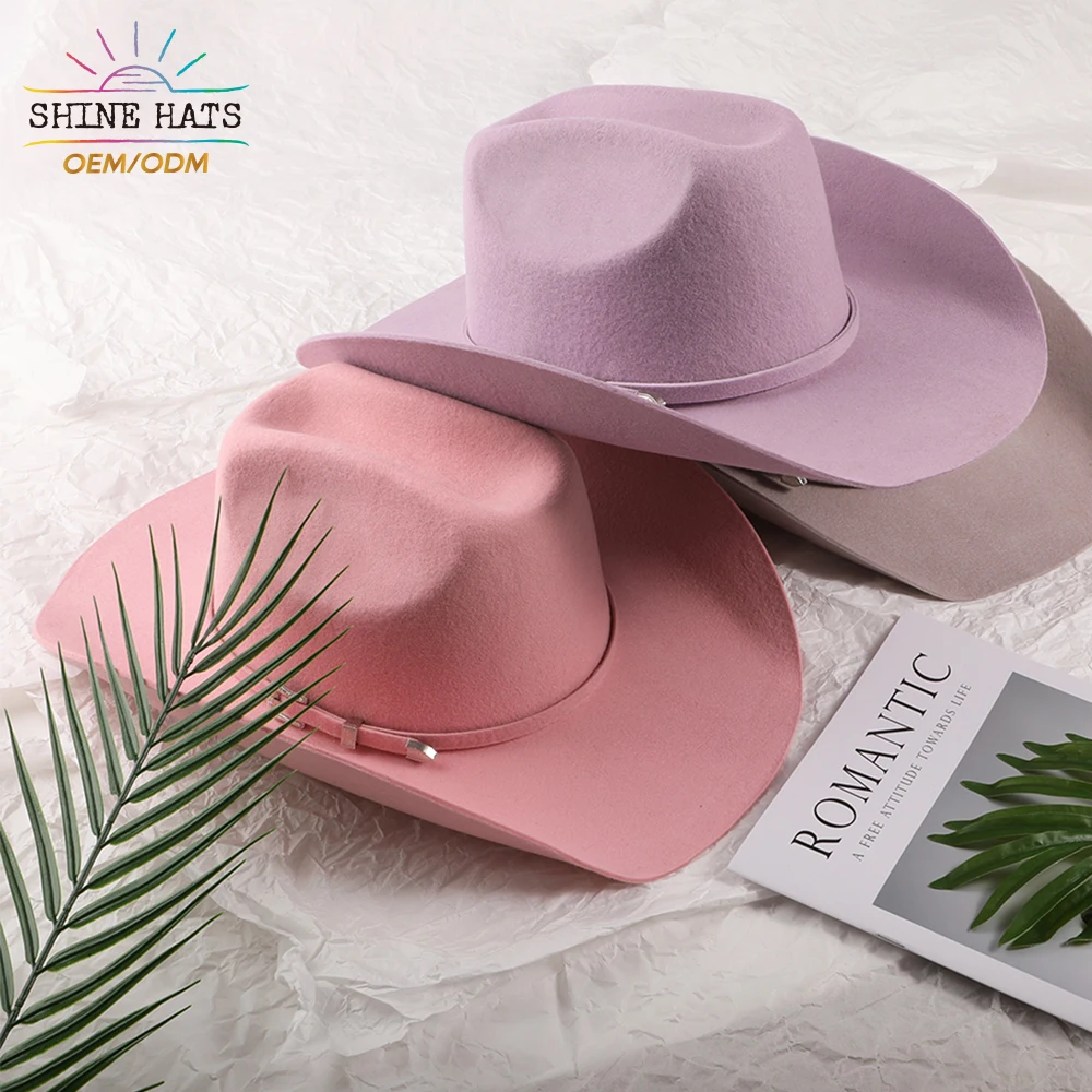 Shinehats 2024 Oem Luxury Wool Felt Women Fedora Hats Stiff Wide Brim Custom Colorful Design 7954