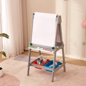EDULAND Learning Toy Kids Double Sided Magnetic Adjustable Wooden Drawing Board with Paper Roll DIY