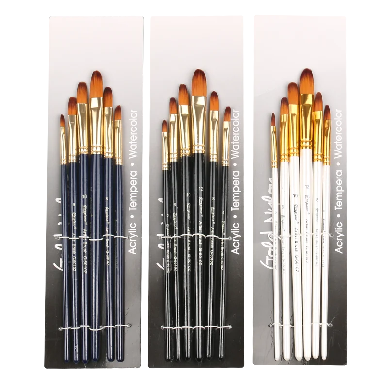 Giorgione 6 шт. синтетические волосы фиберта желтые алюминиевые наконечники деревянная ручка набор кистей для пейнтбола с