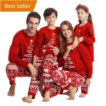 2022 hot sale cotton Family blank Matching Christmas Cute tree Printed Pajamas Long Sleeve Tee Pants PJs Sets