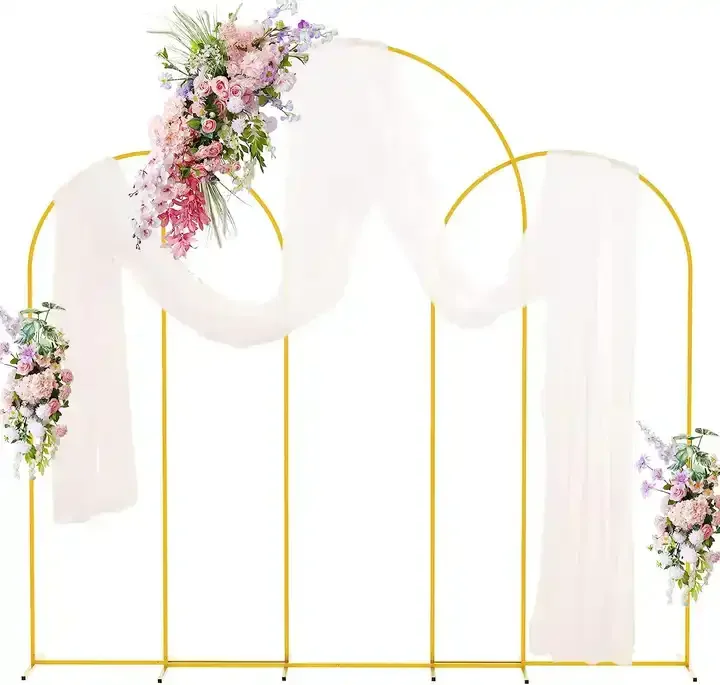 Gold Metal Set of 3 Arch Backdrop Stand for Wedding Events Balloons Flower Arch Stage Background Photo Booth Decoration
