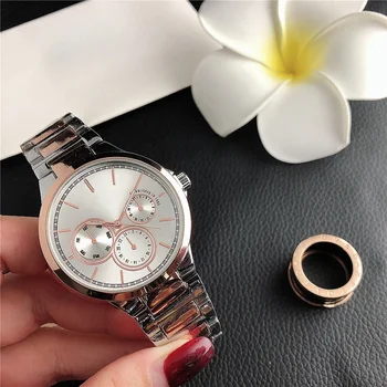 Customized Modern Quartz Women's Watch Waterproof Business & Sports Simple Stainless Steel Leather Band Buckle Three Eye Design