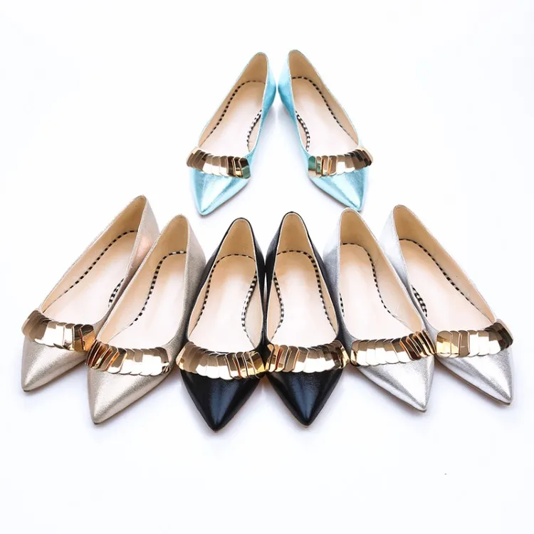 Женские туфли-лодочки с острым носком офисные туфли на плоской подошве квадратный металлический декор для свиданий большие размеры США 45
