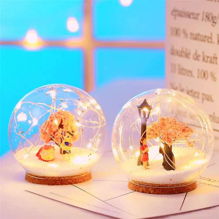 Totoro OEM Battery Operated USB Table Lamp Christmas Village Water Lantern Liquid Snow Globe Glass Xmas Decor Led Night Light