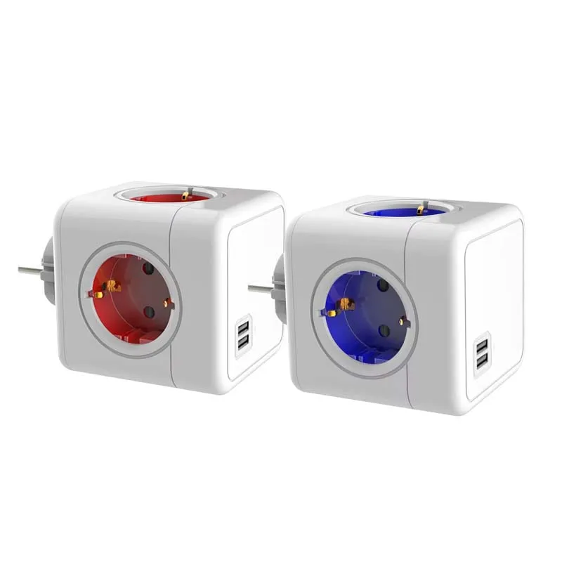 Europe Power Strip Cube Socket with 2X USB Port Germany Outlet Extension Multi Wall Plug Adapter Surge Protect