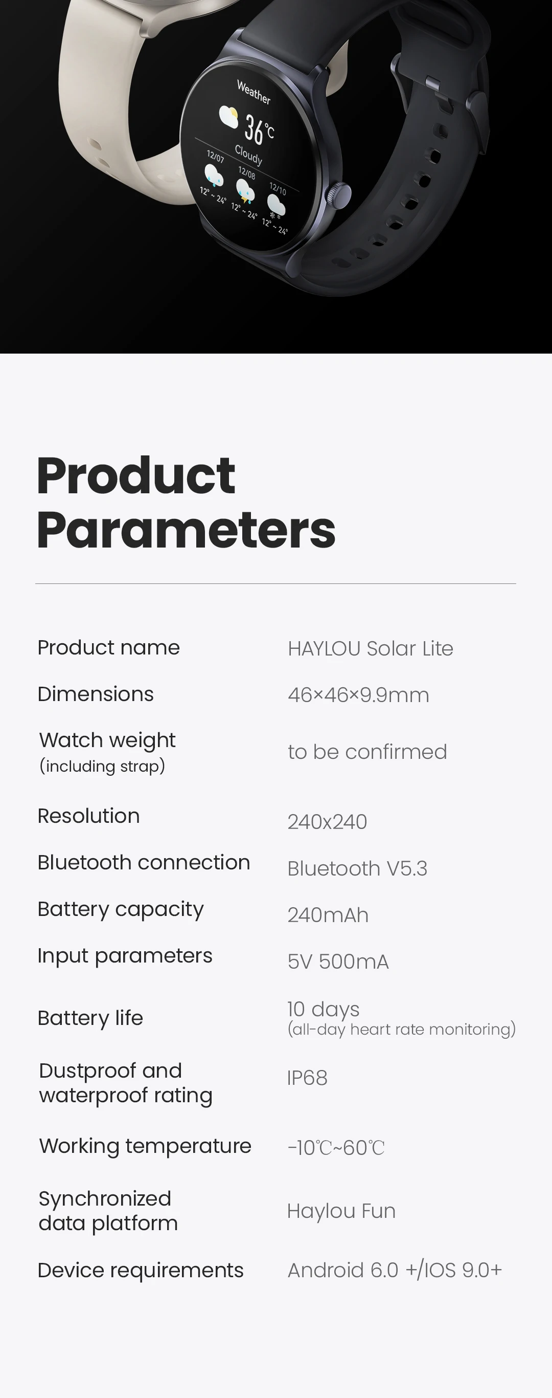 HAYLOU Solar Lite Smart Watch 24-Hour Heart Rate Monitoring