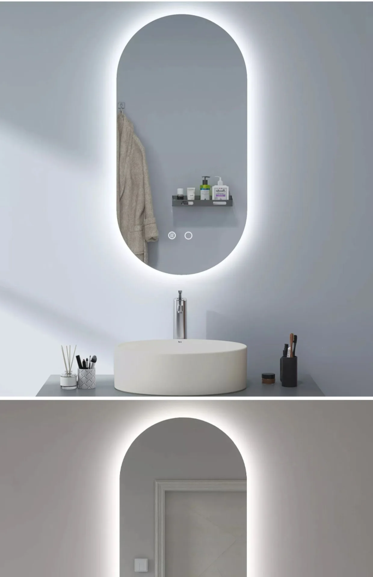 New touch screen electronic intelligent led mirror bathroom oval wall-mounted hotel cosmetic mirror smart details