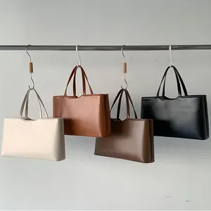 Simple and Fashionable Niche Tote Bag Rectangular Smooth Pu Leather Handbag Classic Solid Color Hand Bag for Women