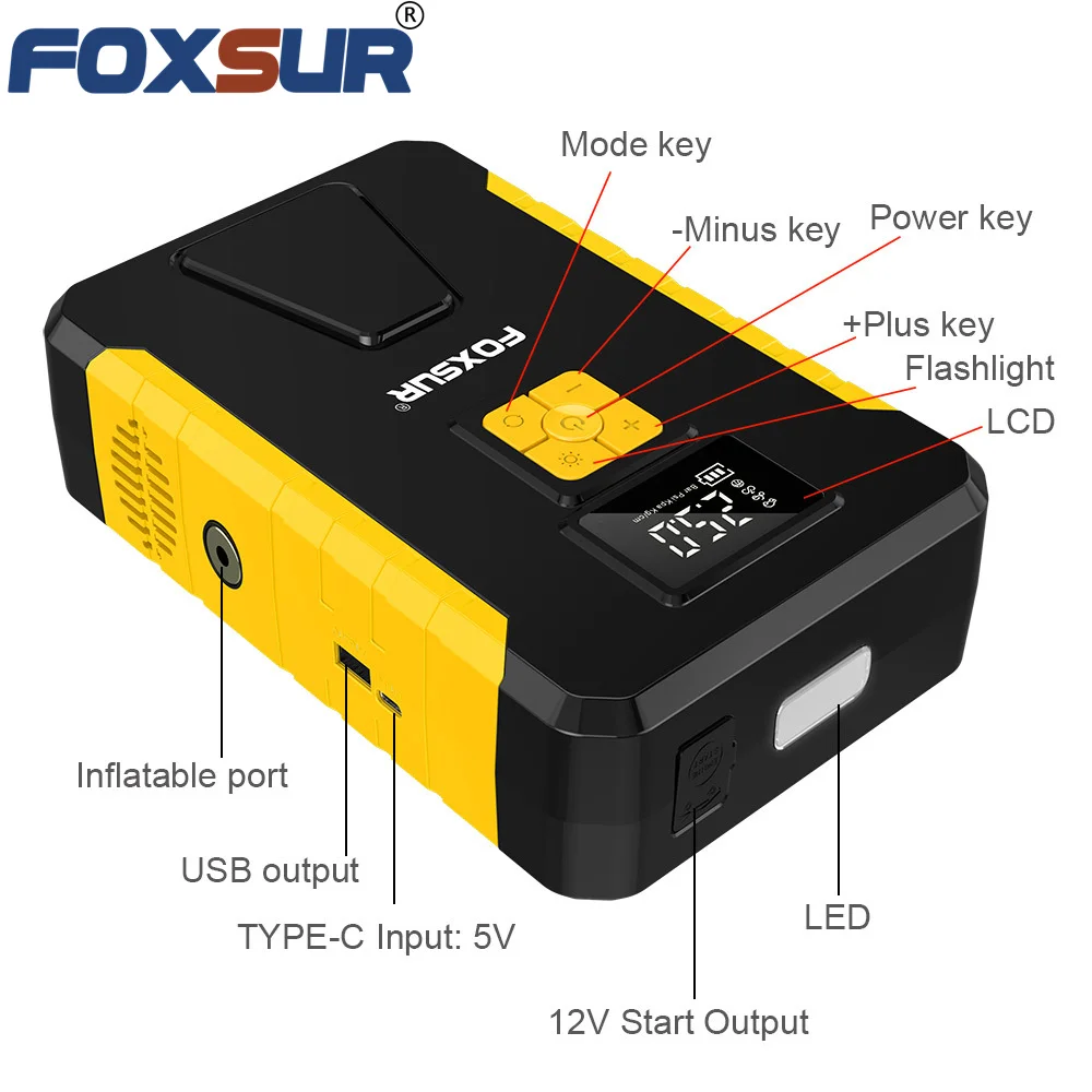 Foxsur FJS-950 26800mAh Car Jump Starter Air Pump Portable Air Compressor - Image 5