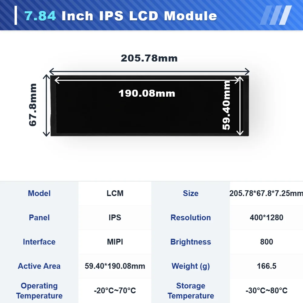 WEITAI 7.84 Inch TFT IPS LCD LCM Module with MIPI Interface 400x1280 Resolution for In-vehicle Display/Smart Home details