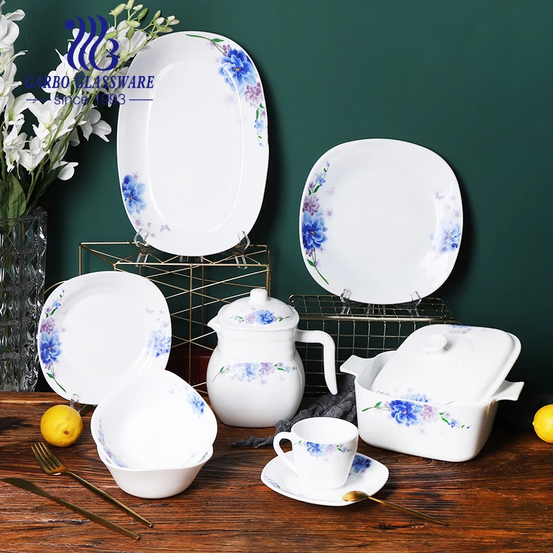 White Opal Glassware Tableware Dinnerware High Quality Bowl Flat Plate  Dessert Plate Heat Resistant 36pcs Opal Glass Dinner Set