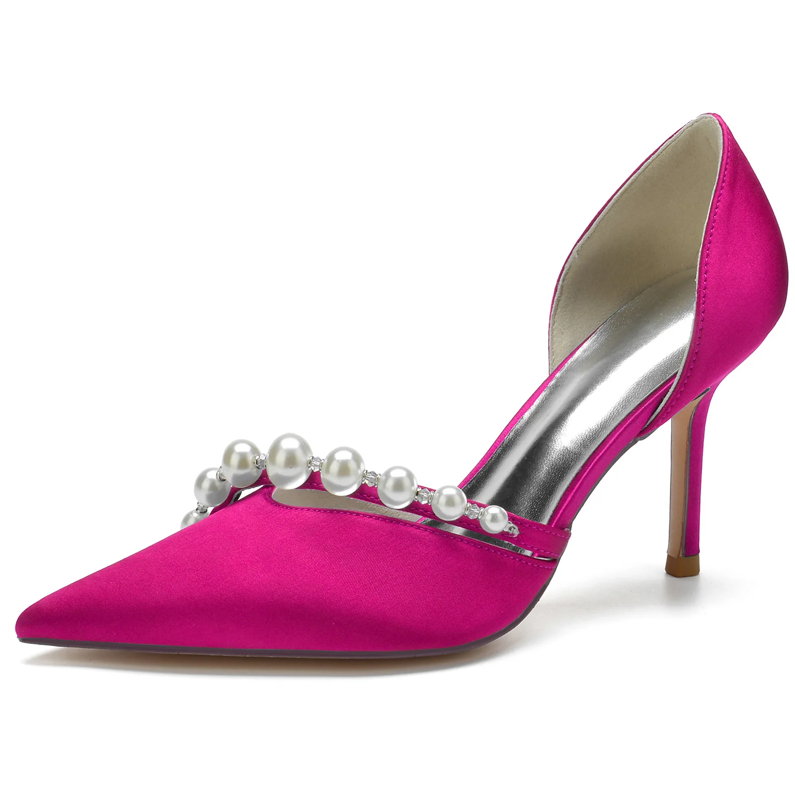 Oem&Bridal Pumps White Satin Pearl Rhinestone Stiletto Heel Sandals Women Peals Wedding Shoes For Brides - Image 5