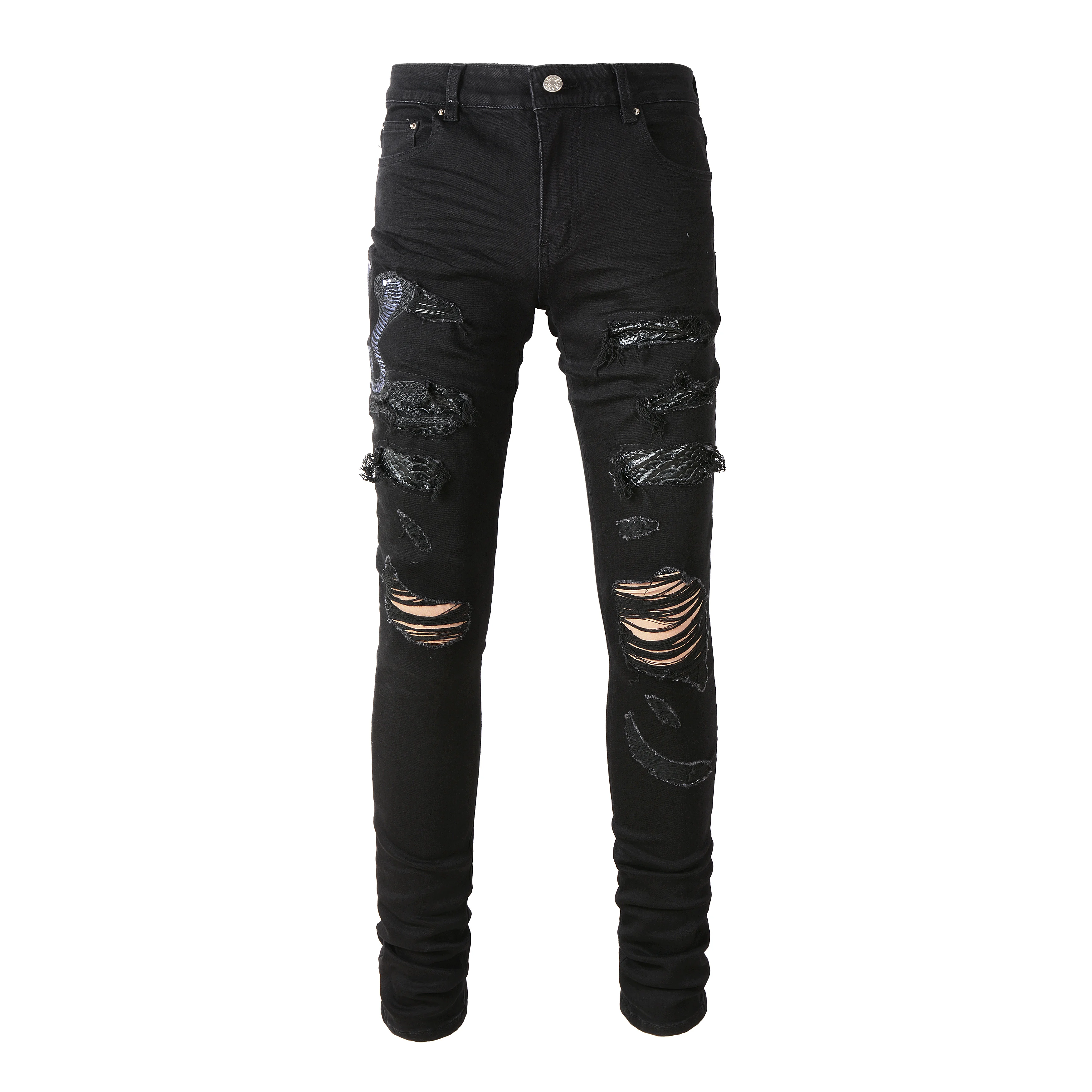 Distressed Embroidered Bootcut Denim Jeans for Men