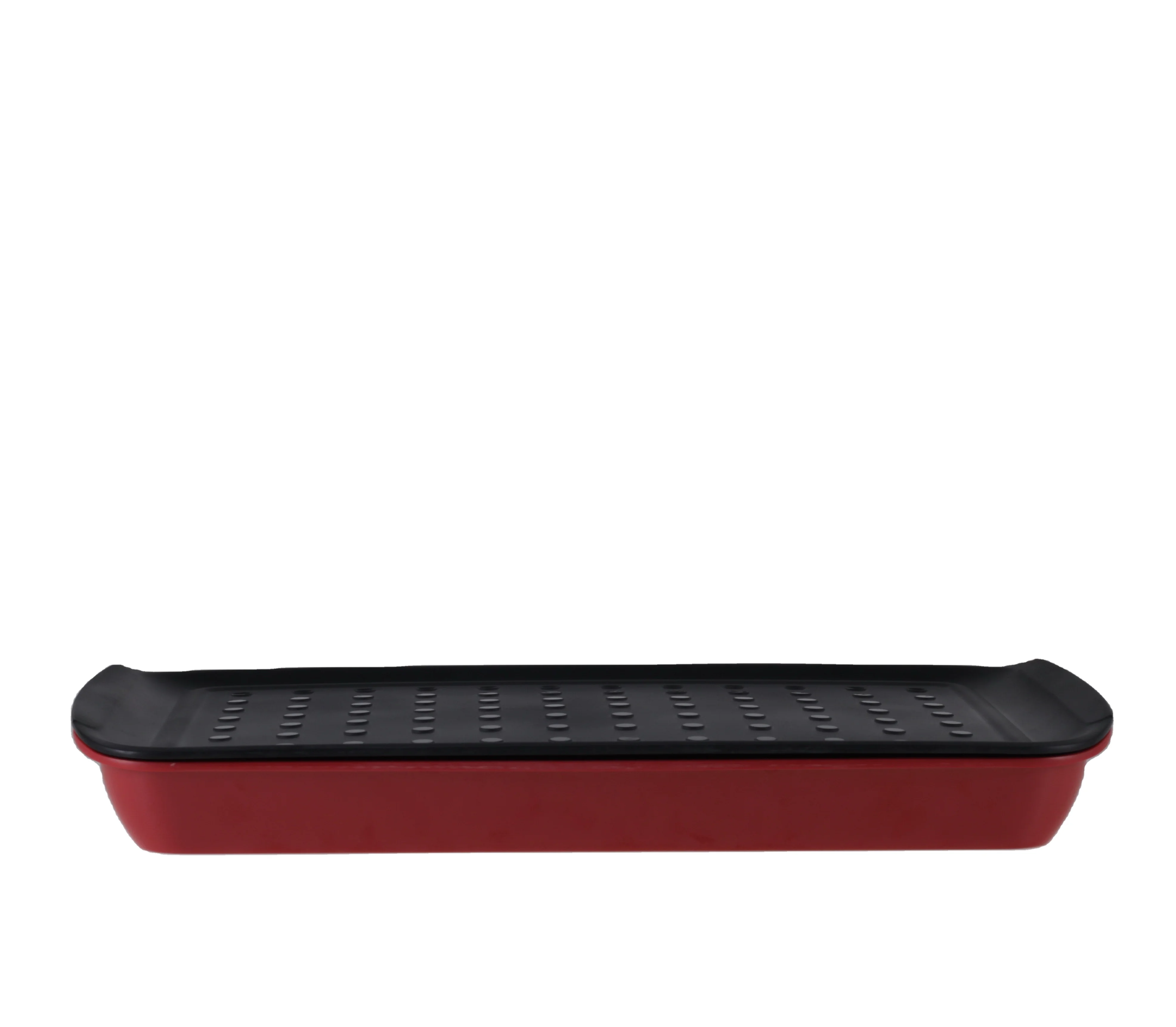 Black and Red 2 Pc Rectangular Shape Barbecue Prep Tray Set Melamine BBQ Marinade Tray Set