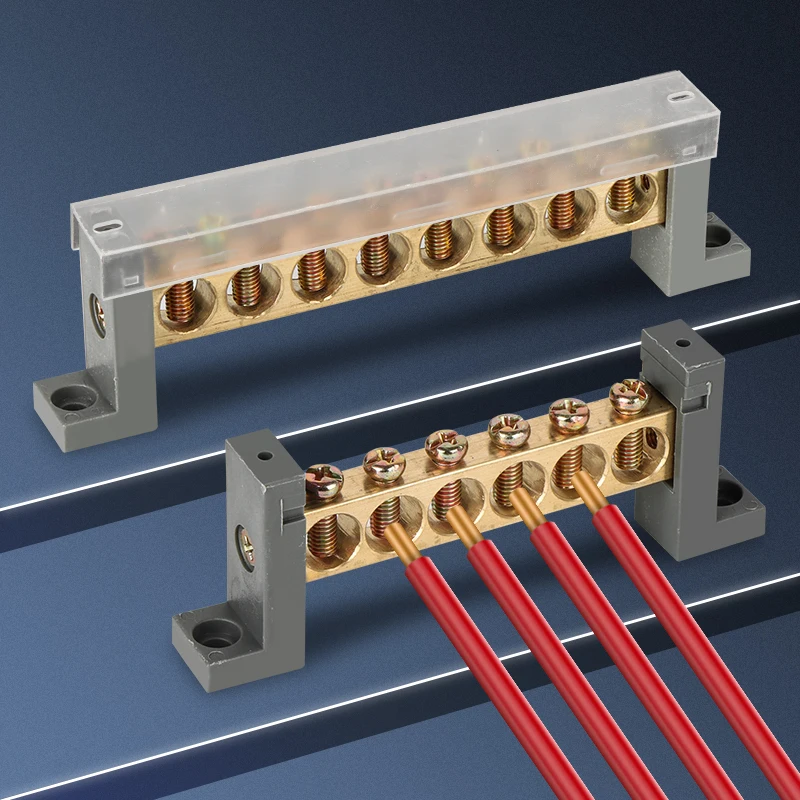 Zero Ground Copper  with 7-Type Bridge and Screw Earth Brass Terminal Block  Zero Line Brass Terminal Bar for Distribution Box