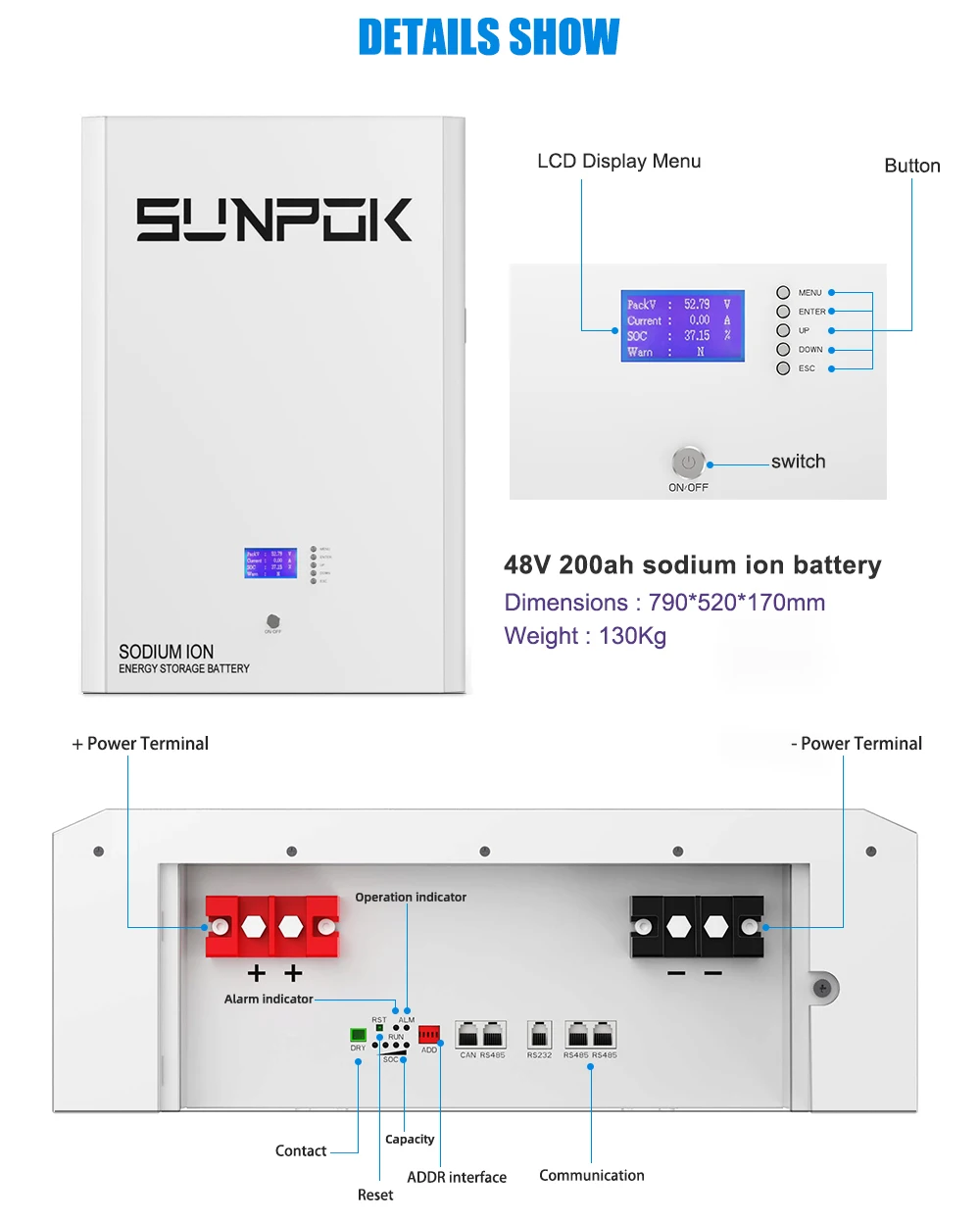 Sunpok 48v 5kwh Sodium Ion Battery Sodium Na Ion Storage Battery Solar Power Bank Power Wall 8054