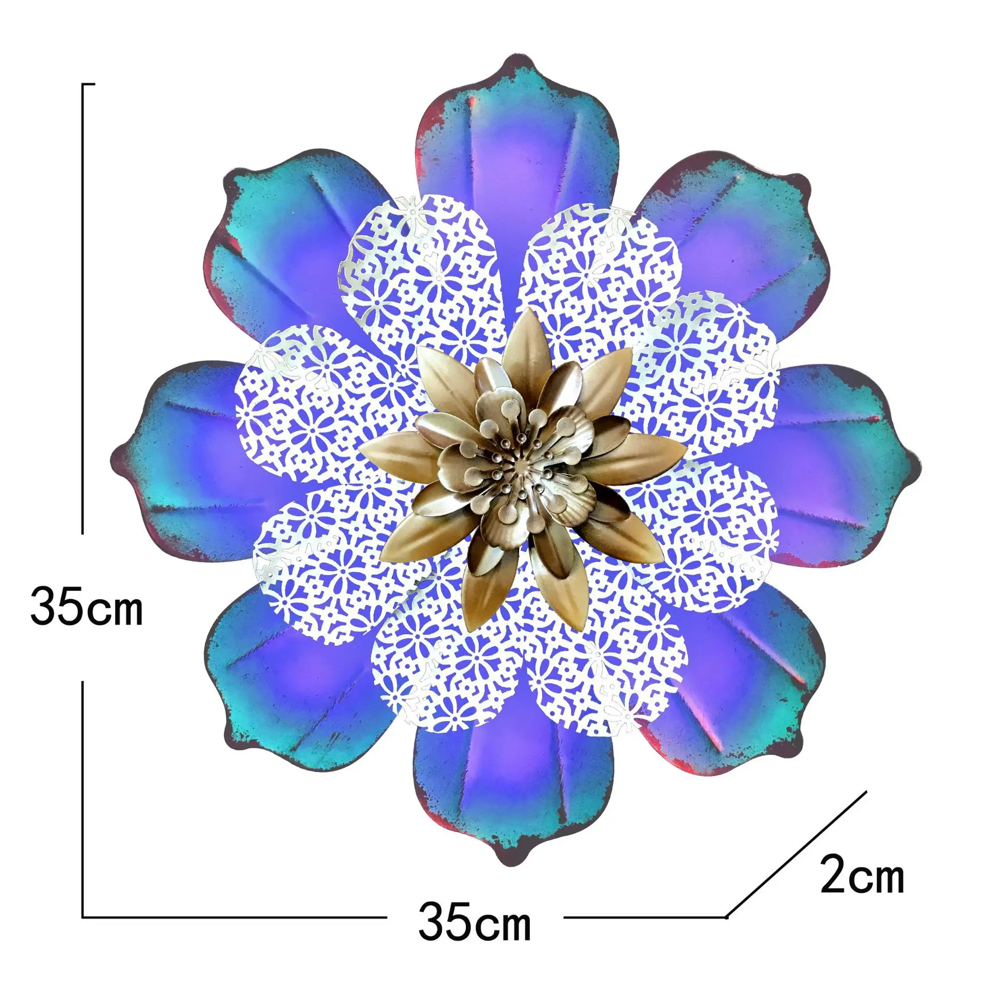 Metal Flower Wall, 13.75" Flower Art Wall Hanging for Indoor Outdoor Home Bedroom Office  Blue-purple