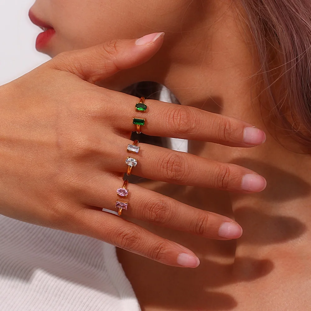Crystal AAA Square Oval Zircon Rings - 18K Gold Plated