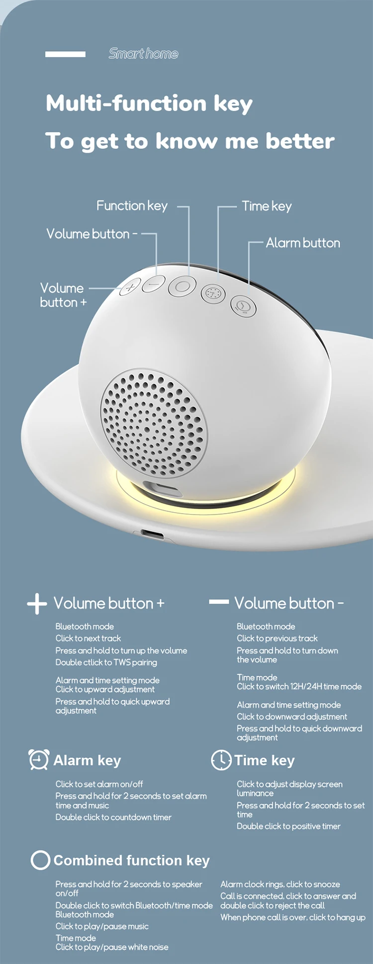 Party Dj Bass Wireless Alarm Clock Speaker Blue Booth Boombox With Soft Light And 15w Wireless