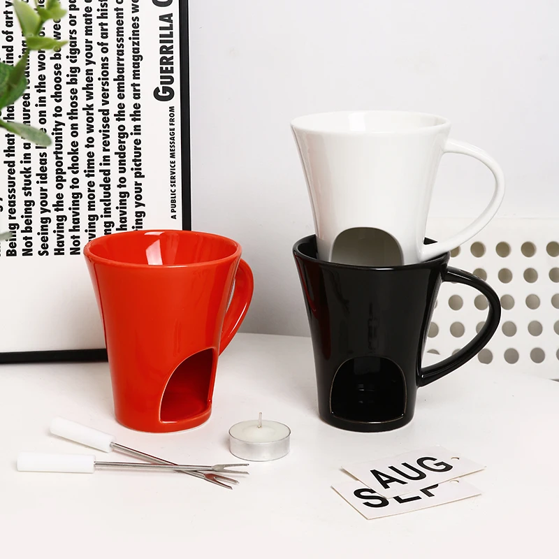 Personal Ceramic Porcelain Fondue Mug Porcelain Hot Chocolate Mug Cup with Heating Plate details