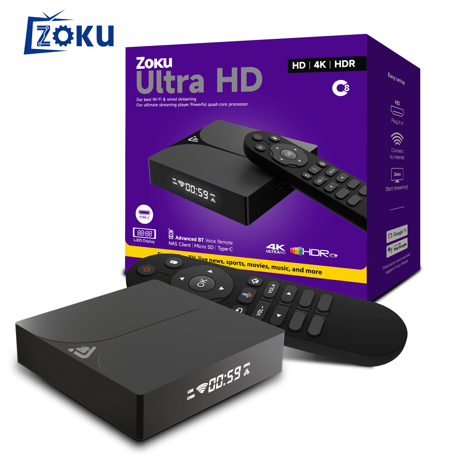 ZOKU 2025 C8 4K Android 14 TV Box - Quad Core Streaming Device