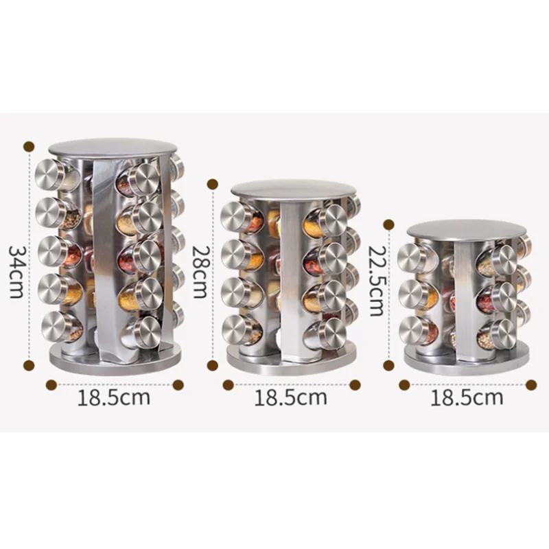 12-Jar Stainless Steel Revolving Countertop Spice Rack Tower Standing Type Metal Kitchen Cabinet Organizer