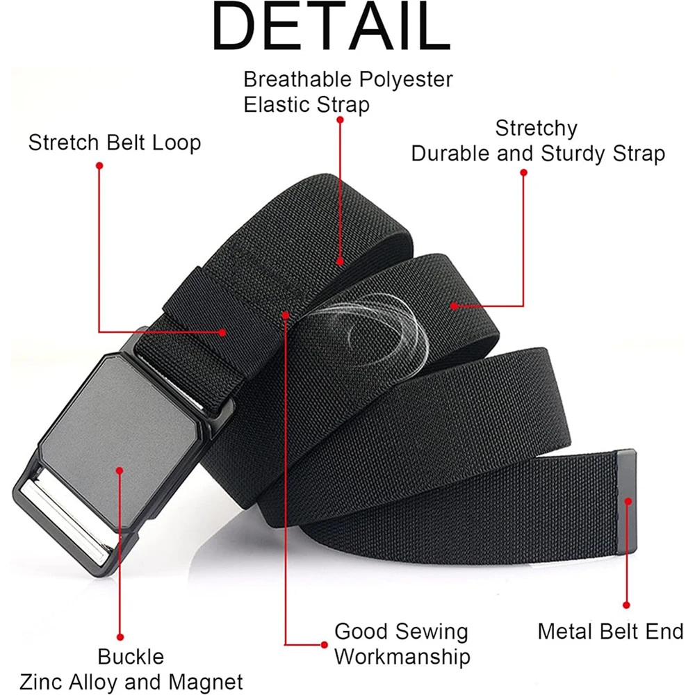 Wear-resistant Tactical Elastic Belts Men Quick Release Magnetic Buckle Stretch Webbing Heavy Duty Work Golf Belt