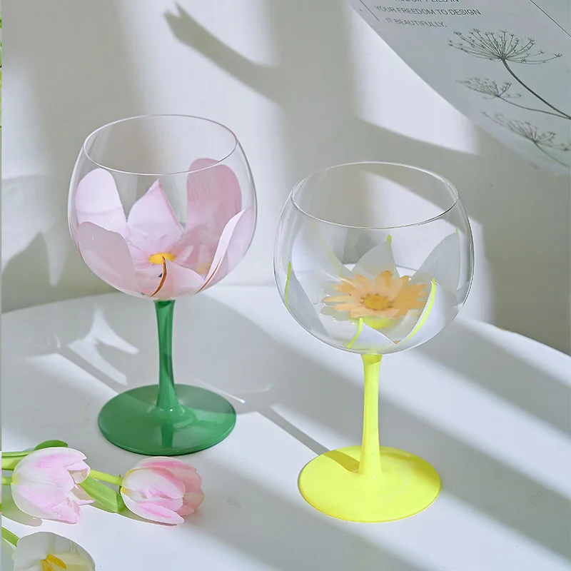 JINYOUJIA-Hand Painted Tulip Glass, Crystal Wine Glass, Goblet, Champagne  Glasses, Home Party Drinkware, Wedding Gift, 700ml