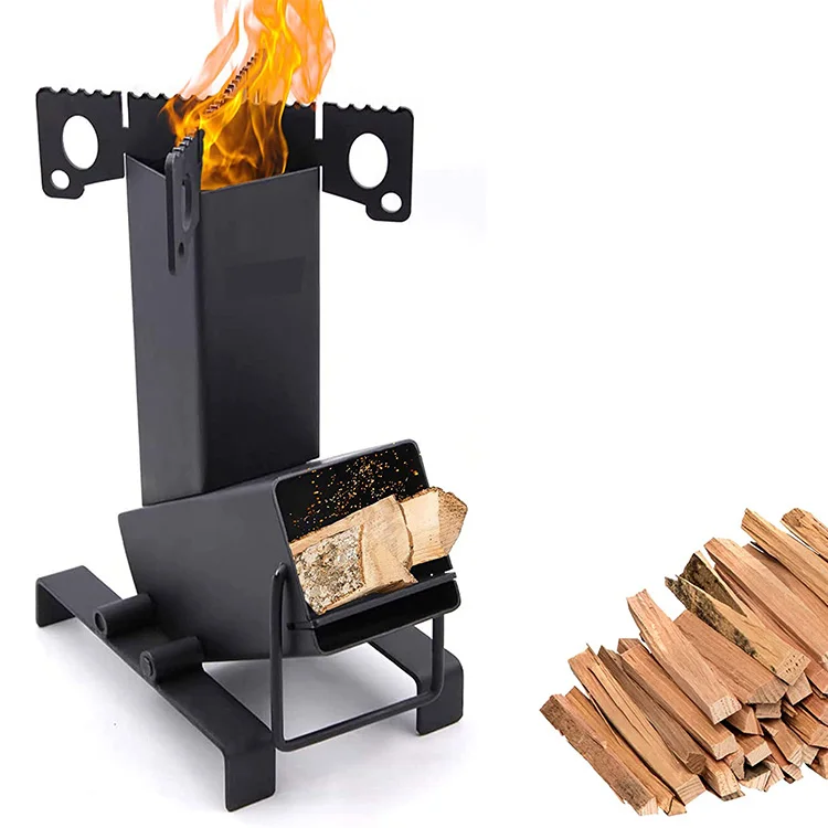 Poêle Rocket Stove Portable - Cuisinière à Bois Pour Camping Jardin Barbecue Avec Sac De Rangement