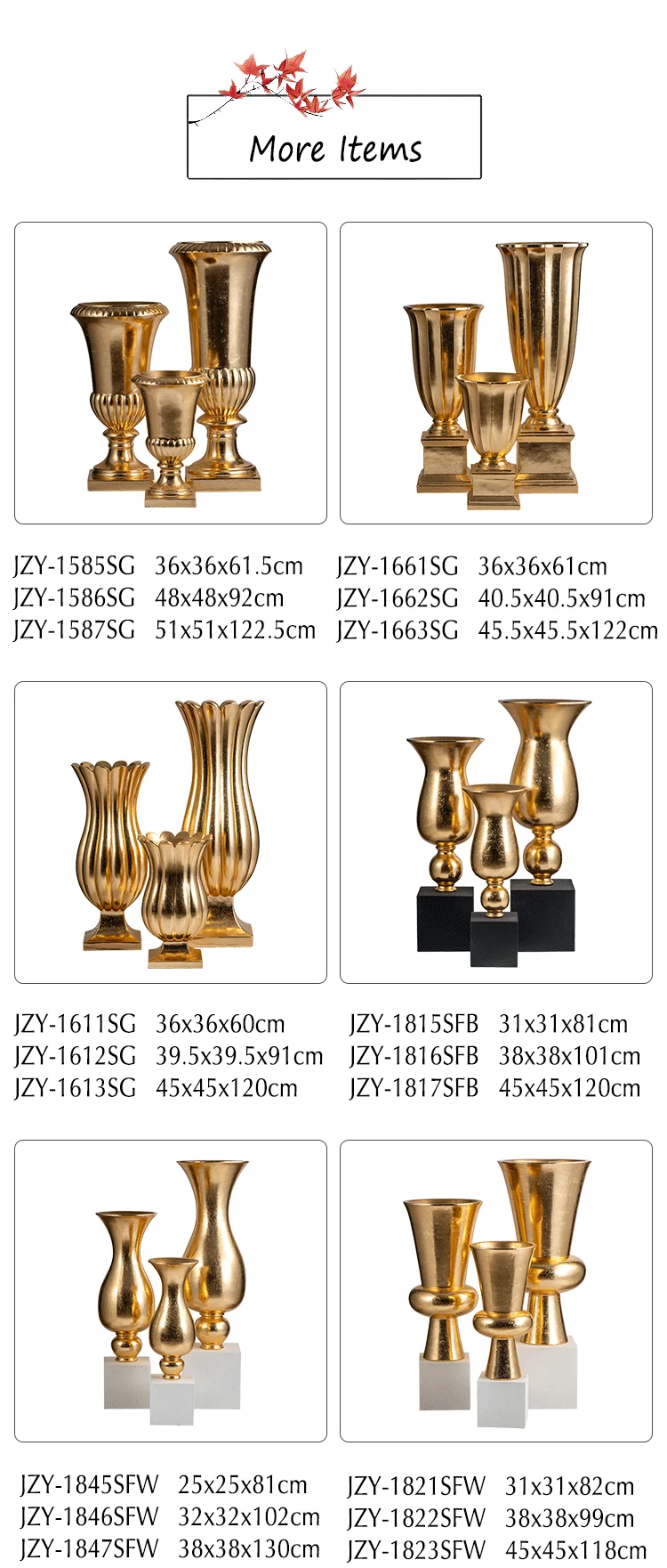 Large Floor Decorative Vases Factory Direct Sales Luxury Gold Vases