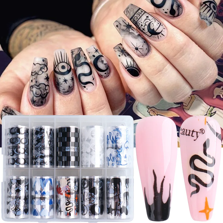 Snake Moon Star Nail Art Foils Decals Black Symbol Eyes Leaf Transfer Paper  Diy Polish Slider Decoration Wraps Manicure Nails - Buy 100 Patterns Animal  Nail Foils For Transfer Paper Stickers Sliders