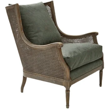 High Quality living room antique one seater single chairs sofa wooden rattan sofa chair Oak single sofa leisure chair
