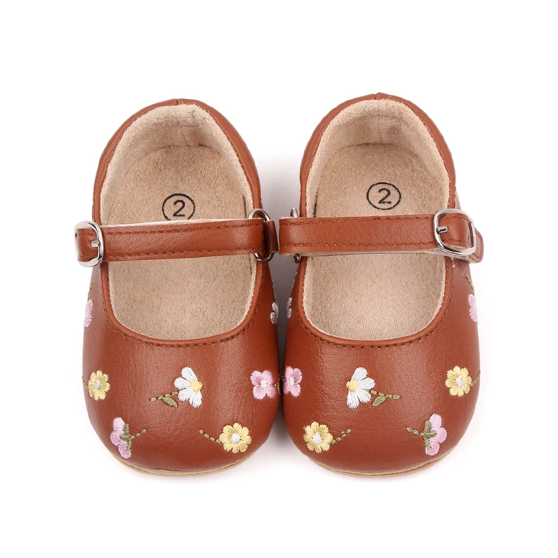 Beautiful Flower Embroidery Soft PU Leather Princess Baby Girl Shoes Toddler Shoes for Girls Baby Walking Shoes manufacture